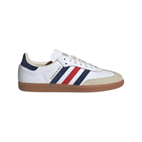 Tênis Adidas Samba x Sporty & Rich Cloud "White Night Indigo Collegiate Red" Feminino Branco